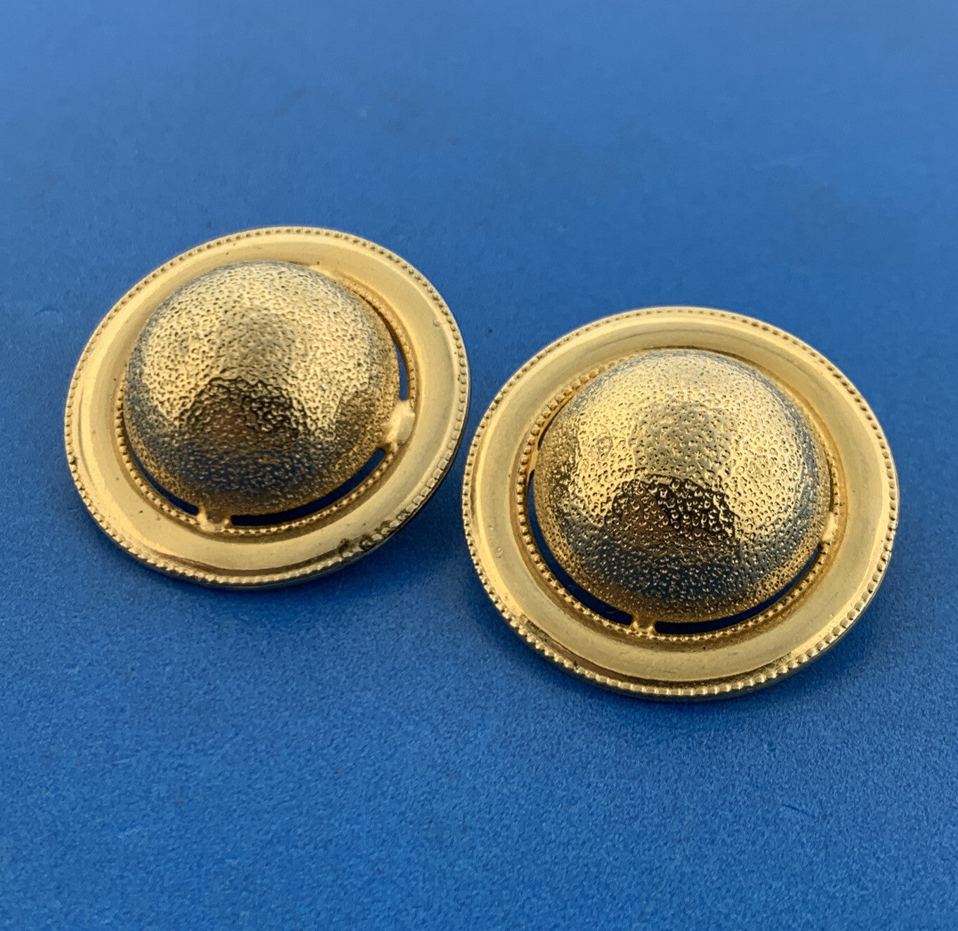 1960's CORO Gold Tone Textured Polished Abstract Dome Clip On Earrings