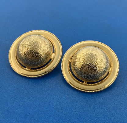 1960's CORO Gold Tone Textured Polished Abstract Dome Clip On Earrings