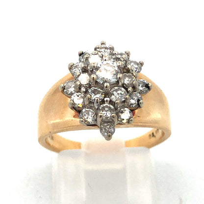 Classic 14K Yellow Gold Diamond Starburst Flower Cluster Cocktail Ring