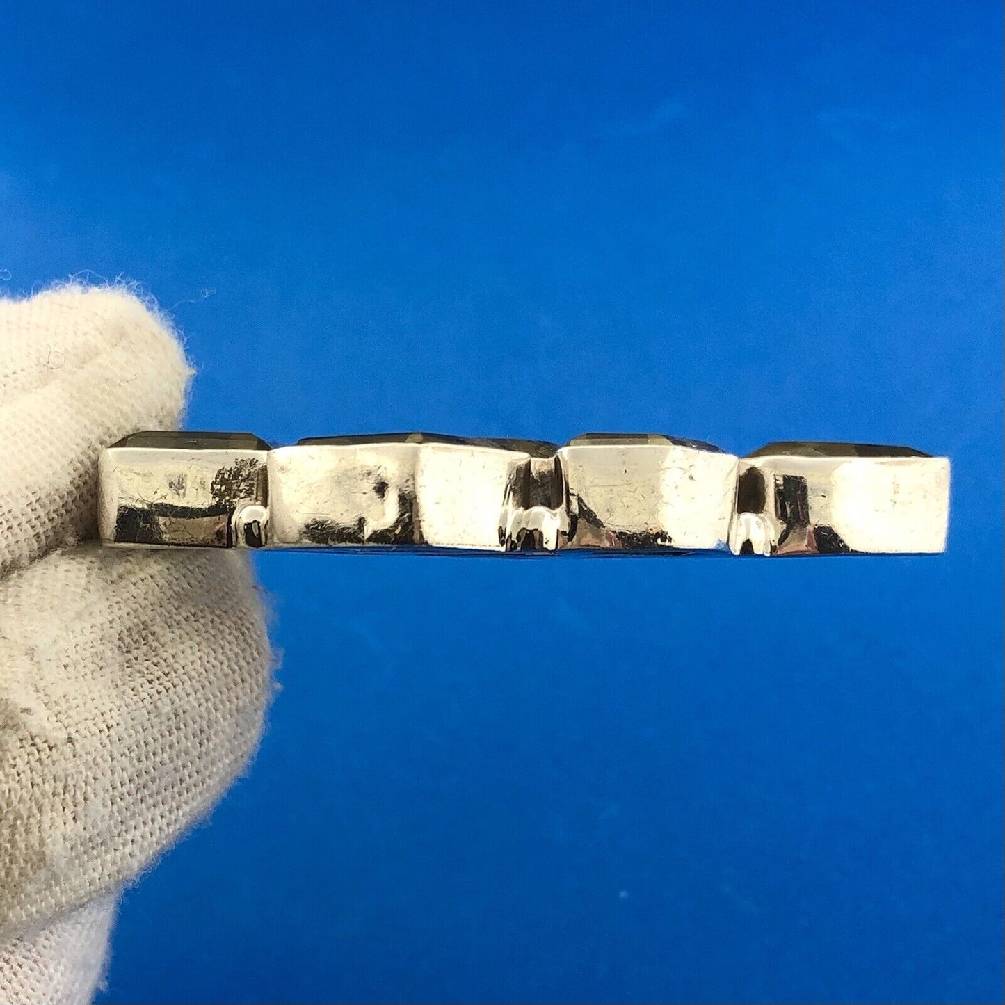 Retro Modernist 925 Sterling Silver Green Amethyst Multi Panel Chunky Pendant