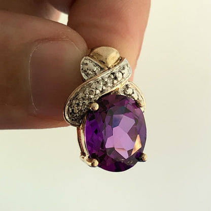 Designer 925 Two Tone Sterling Silver Purple Sapphire Diamond Accent Pendant