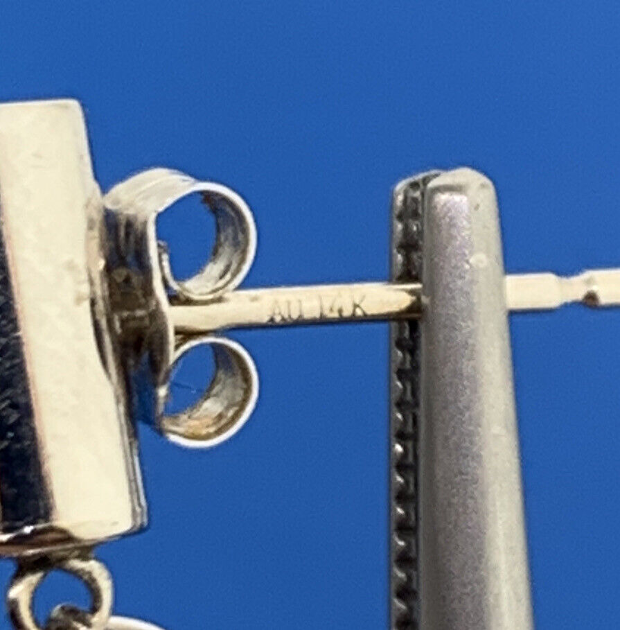 Designer 14K White Gold Polished Tubular Modernist Drop Dangle Stud Earrings