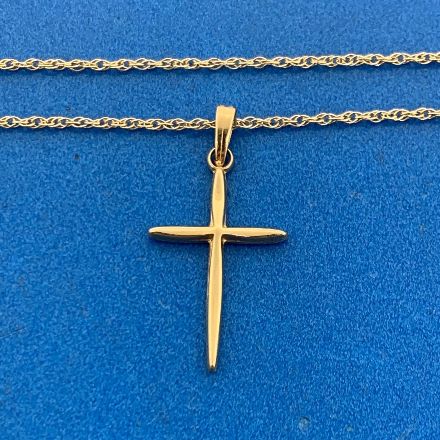 Designer 14K Yellow Gold Simplistic Modernist Cross Religious Necklace
