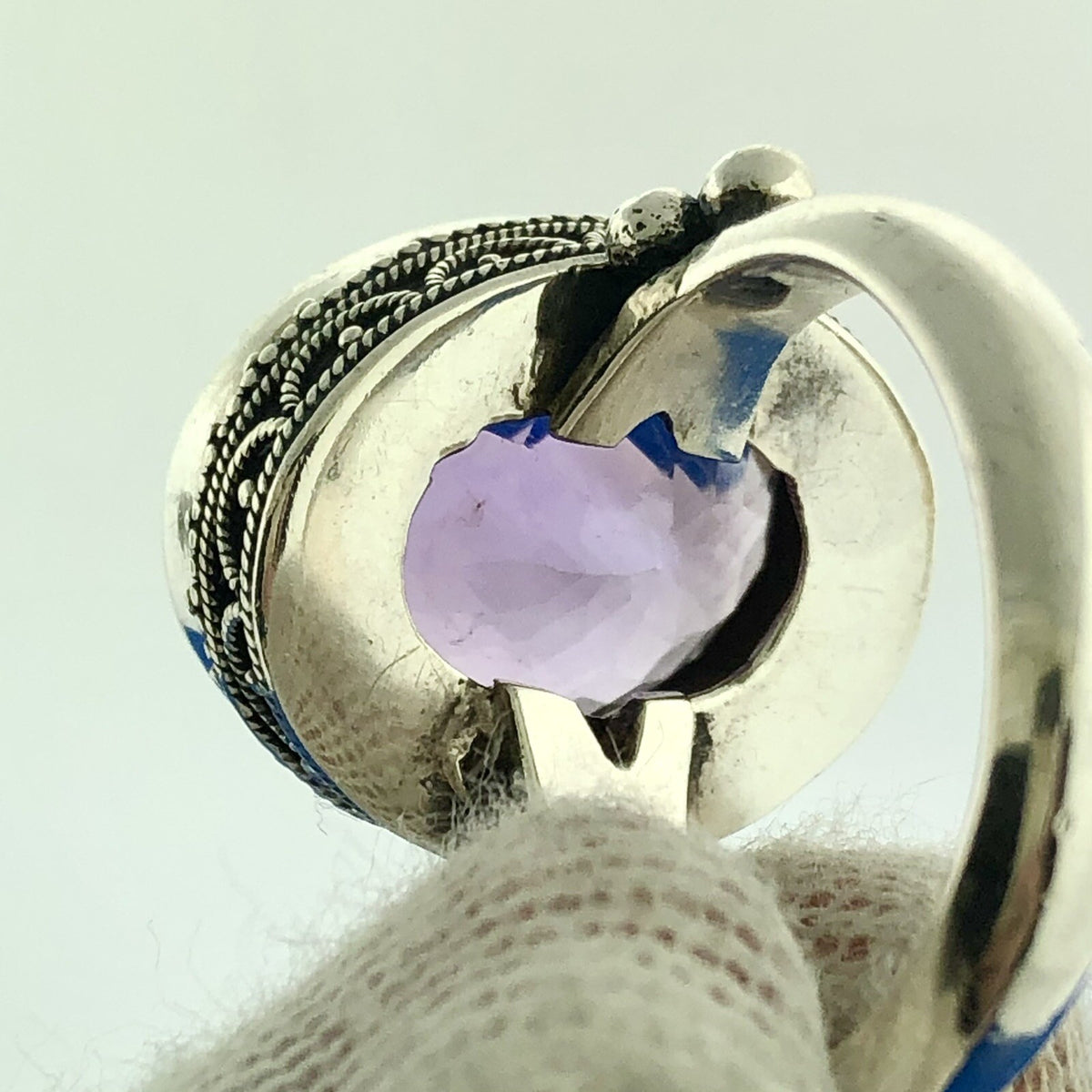 Stunning Sterling Silver 925 Faceted 13.25 ct Amethyst Dome Ring Size 8.75