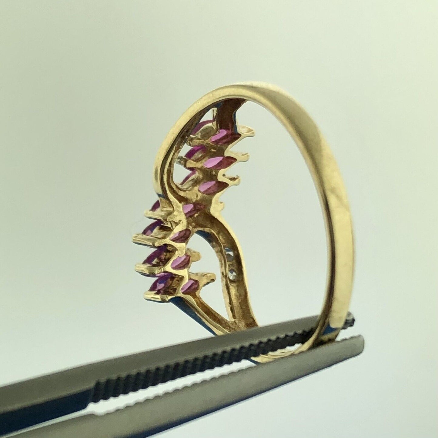 Designer JBNI 14k Yellow Gold Marquise Ruby Diamond Accent Infinity Ring Size 6