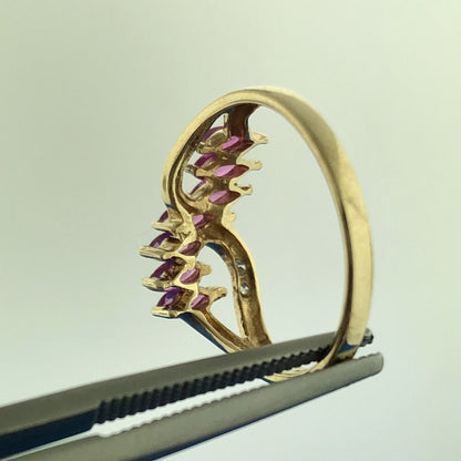 Designer JBNI 14k Yellow Gold Marquise Ruby Diamond Accent Infinity Ring Size 6