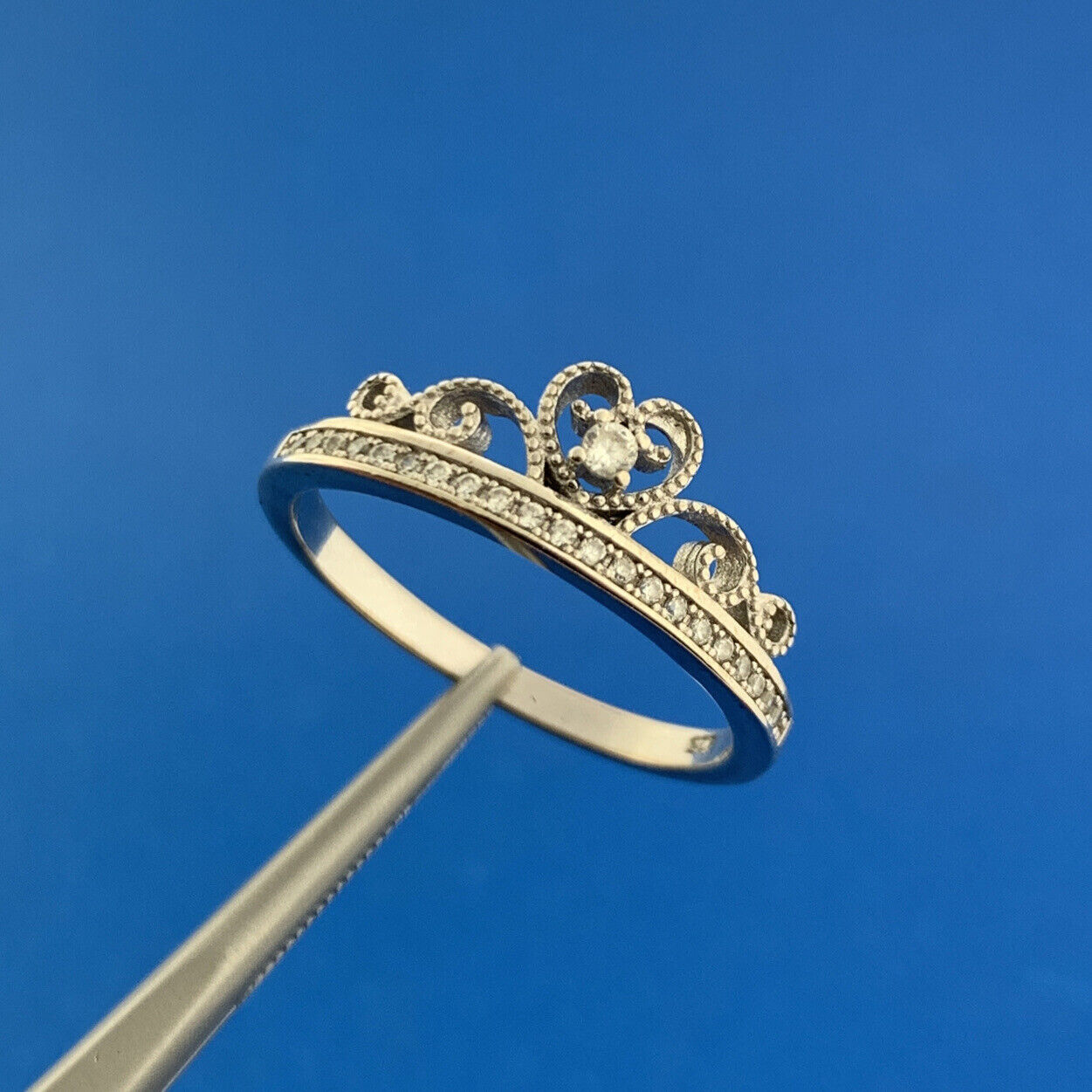 Designer 925 Sterling Silver Cubic Zirconia Princess Queen Crown Size 9 Ring