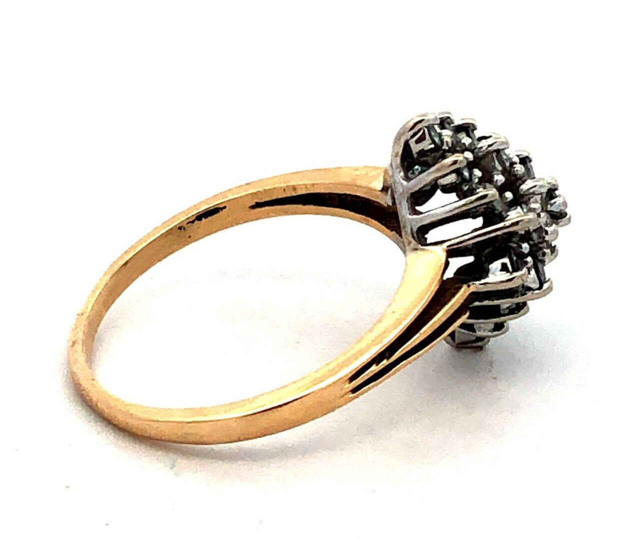 Designer 14K Yellow Gold Round Diamond Cluster Oval Dome Cocktail Ring