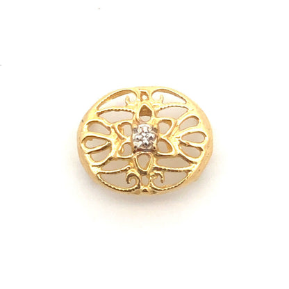 Designer 10K Yellow Gold Diamond Floral Scroll Oval Slide Bracelet Charm