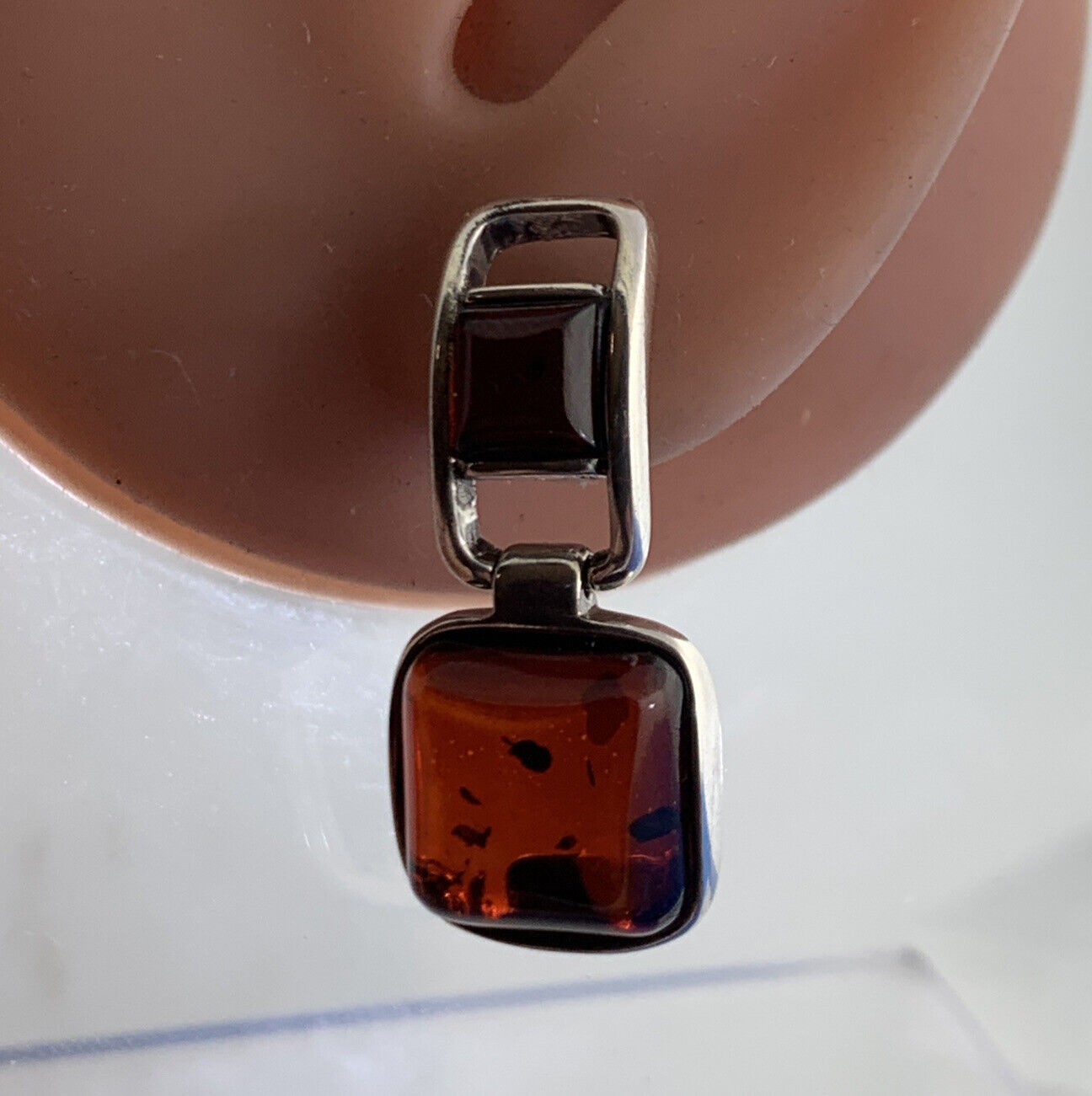 Modernist 925 Sterling Silver Garnet Cabochon Statement Dangle Stud Earrings