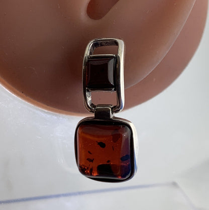 Modernist 925 Sterling Silver Garnet Cabochon Statement Dangle Stud Earrings