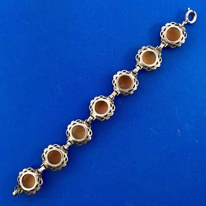 Art Deco Sterling Silver 925 Carved Cameo Marcasite Accented Panel Bracelet