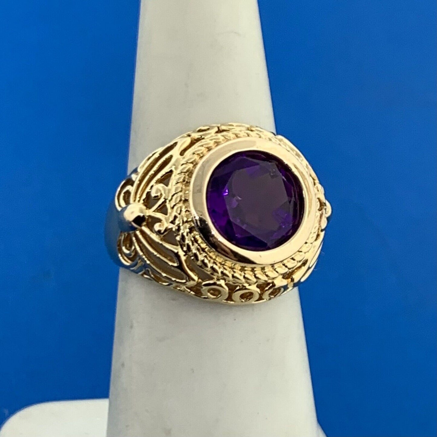 Designer 925 Sterling Silver Vermeil Round Amethyst Butterfly Scroll Ring