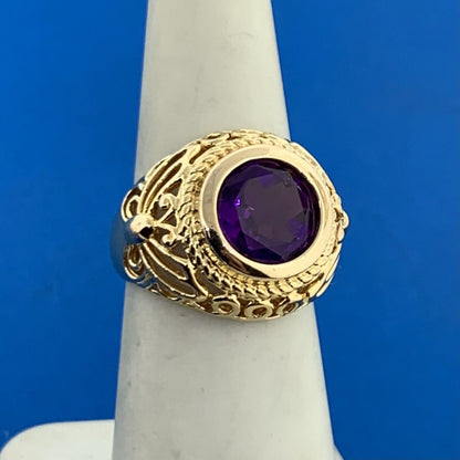 Designer 925 Sterling Silver Vermeil Round Amethyst Butterfly Scroll Ring