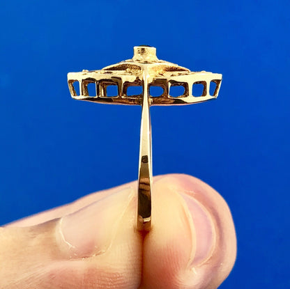 Art Deco Art Nouveau 14K Yellow Gold Sapphire Aquamarine Accent Cocktail Ring