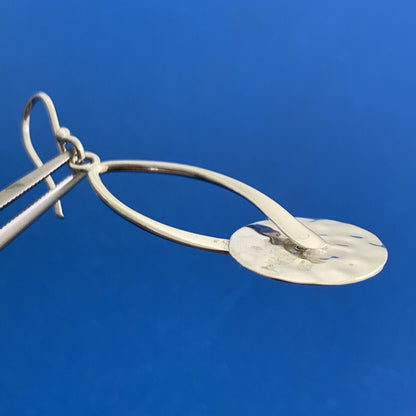 Designer ATI 925 Sterling Silver Hammered Disk Dangle Drop Hook Earrings