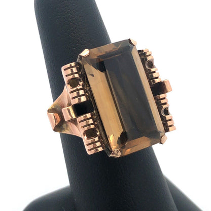Gorgeous 14k Yellow Gold Honey Topaz Mid Century Cocktail Finger Ring Size 6.75