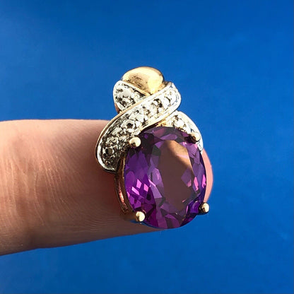 Designer 925 Two Tone Sterling Silver Purple Sapphire Diamond Accent Pendant