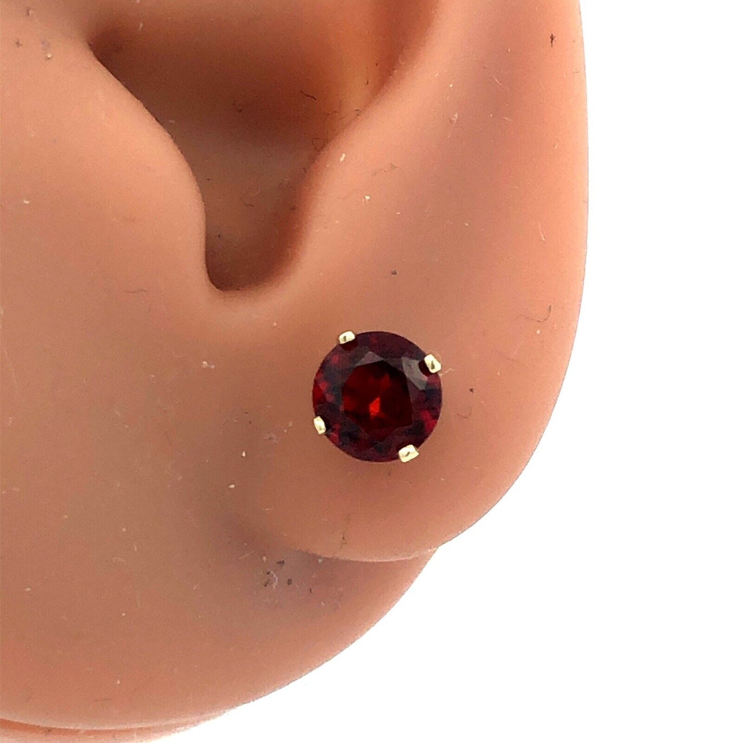 14K Yellow Gold Round Red Garnet January Anniversary Solitaire Stud Earrings