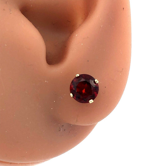 14K Yellow Gold Round Red Garnet January Anniversary Solitaire Stud Earrings