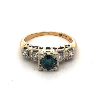 Vintage AM-G 14K Yellow White Gold  Blue Diamond White Accented Engagement Ring