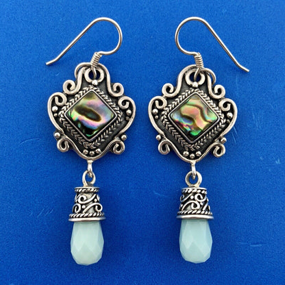 BA Suarti Sterling Silver 925 Abalone Aventurine Statement Drop Dangle Earrings