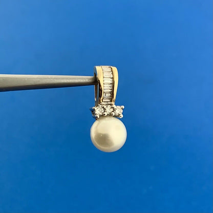 10K Yellow Gold Pearl Diamond June Bridal Anniversary Drop Pendant