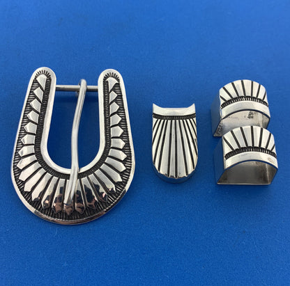 Navajo Michael Tahe 925 Sterling Silver Concho Design 4 Piece Belt Buckle