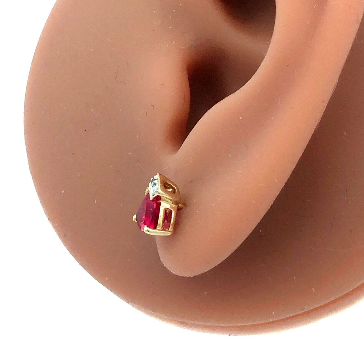 Designer 10K Yellow Gold Trillion Ruby Diamond Accent Stud Earrings
