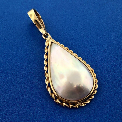 Vintage Designer 14k Yellow Gold 585 Teardrop Pearl Estate Pendant