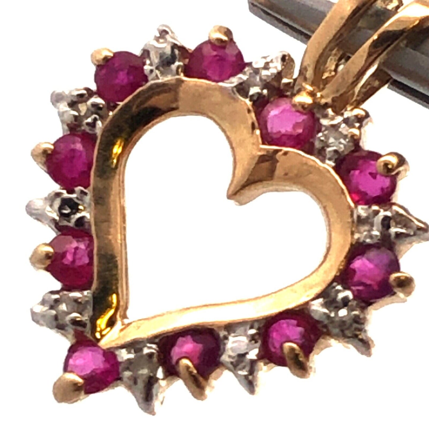 Designer CCC 10K Yellow Gold Round Ruby Diamond Cutout Love Heart Petite Pendant