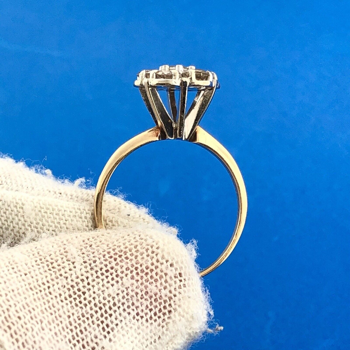 Estate 14K Yellow White Gold Diamond Floral Cluster Anniversary Cocktail Ring