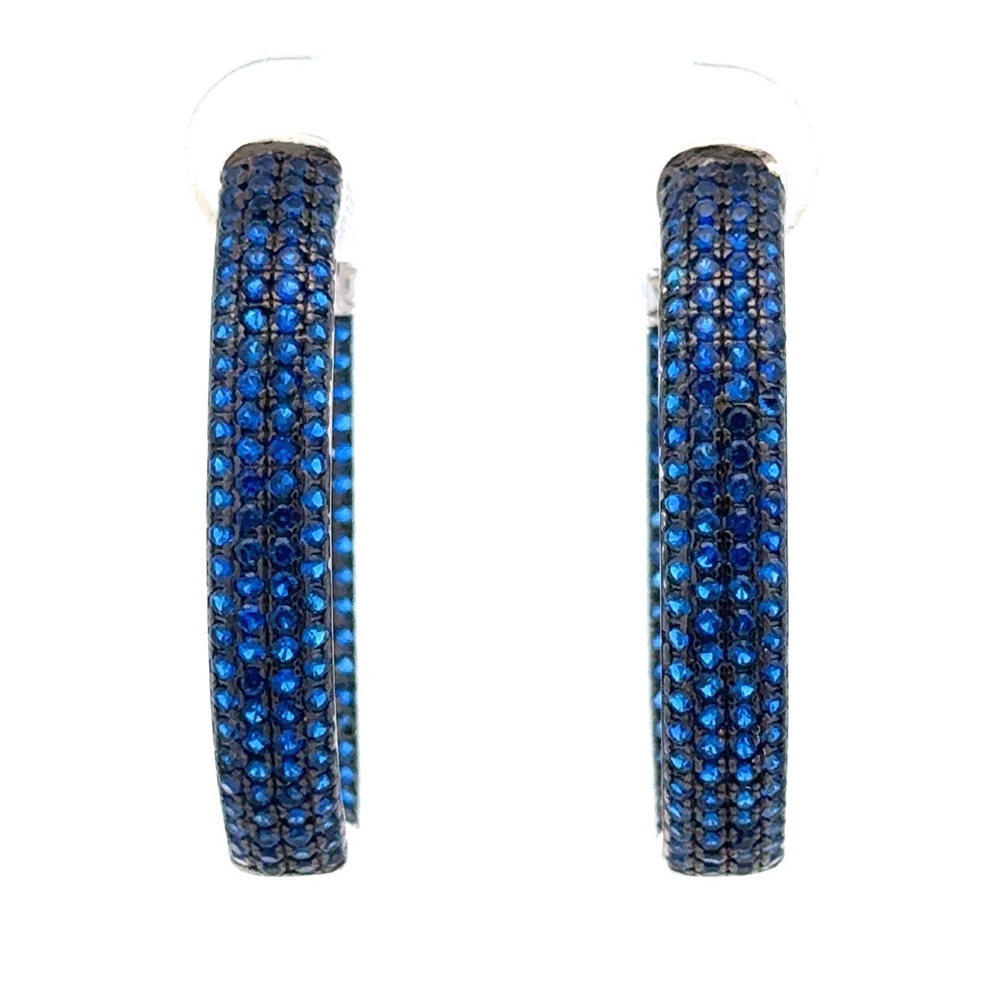 Designer 925 Sterling Silver Blue Quartz Pave Oval Inside Out Hoop Earrings