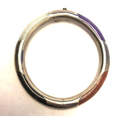 Sterling Silver 925 Green Lavender Black & Red Jade Cabochon Bangle Bracelet