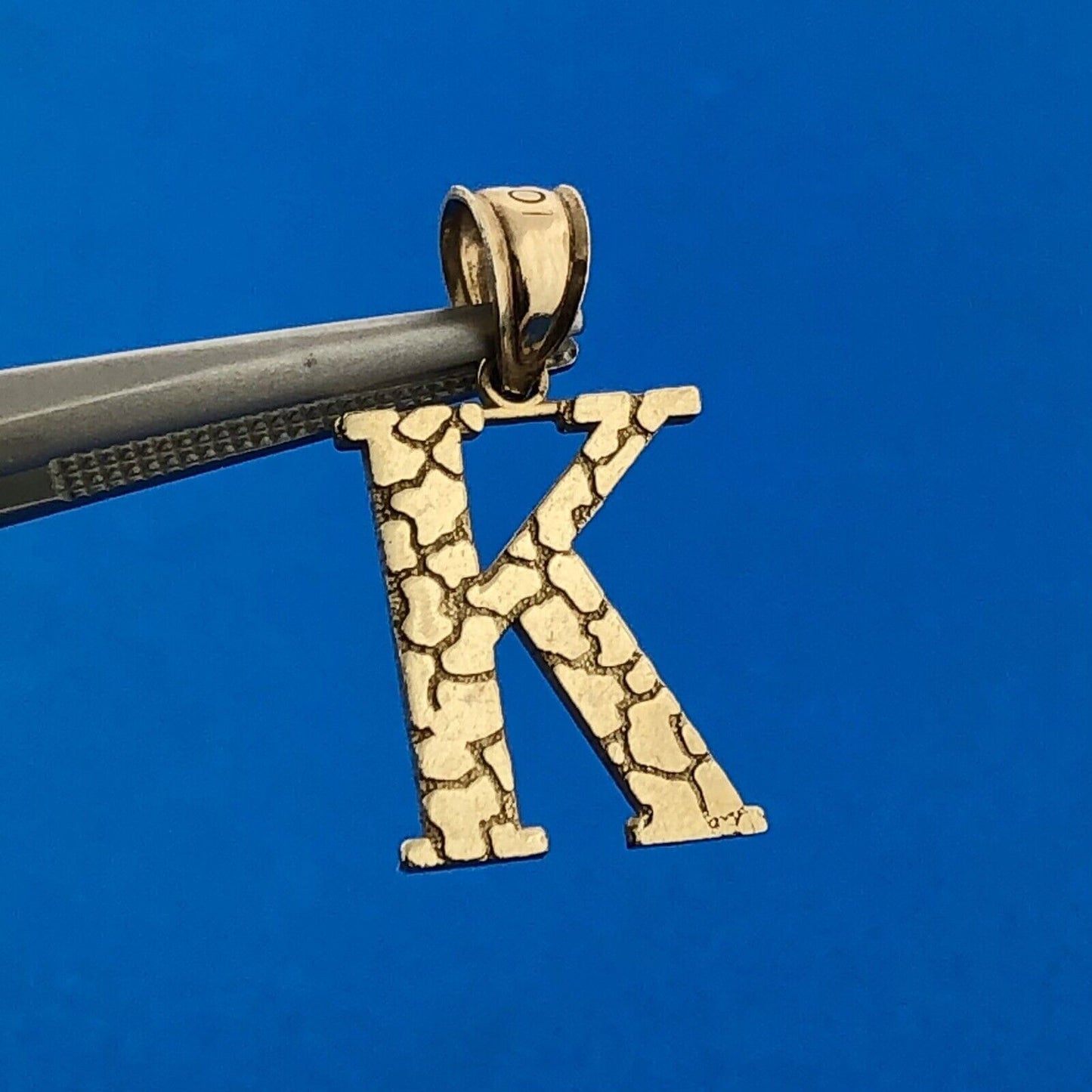Gorgeous 10k Yellow Gold Textured Alphabet Initial Letter K Dangle Pendant