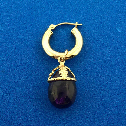 Gorgeous 14k Yellow Gold  Amethyst Pear Floral Dangle Hoop Statement Earrings