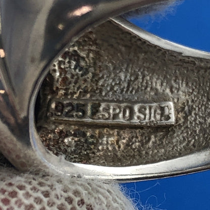 ESPO 925 Sterling Silver Oval Black Onyx Cabochon Statement Unisex Dome Ring