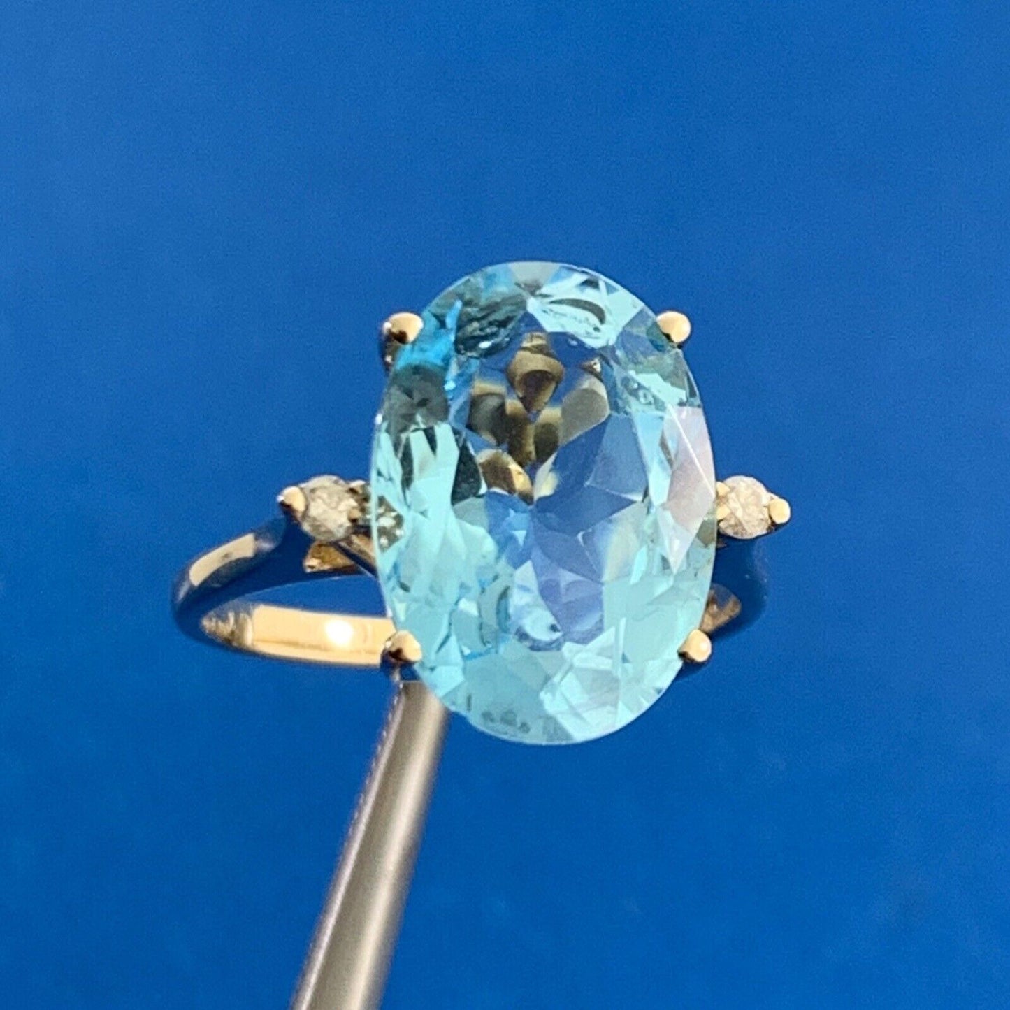 Designer Blue Topaz & Diamond Accents 14K Yellow Gold Statement Ring