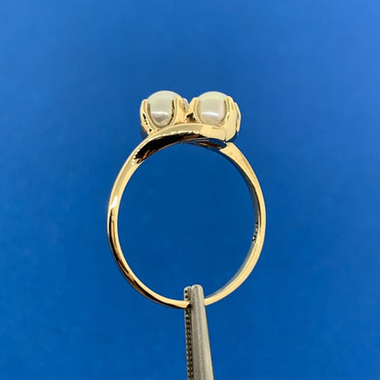 10K Yellow Gold Pearl Duo Bypass Cocktail Ring