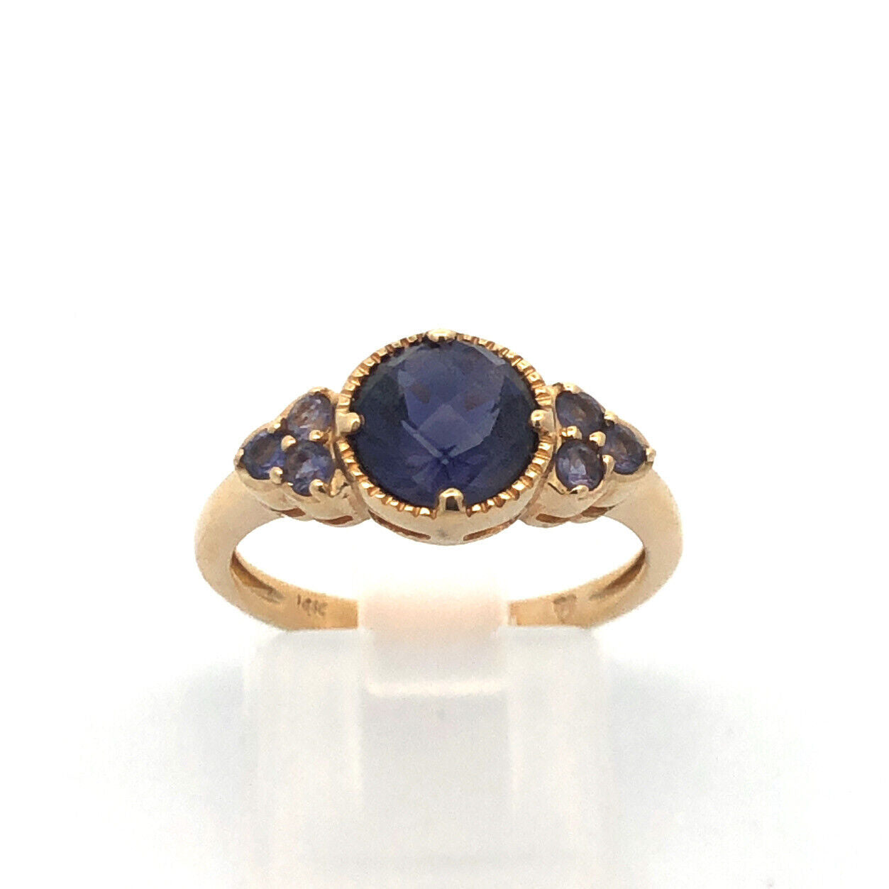 Designer 14K Yellow Gold Round Cushion Cut Tanzanite Ring