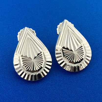 Southwest Sterling Silver 925 Textured Teardrop Friction Back Stud Earrings