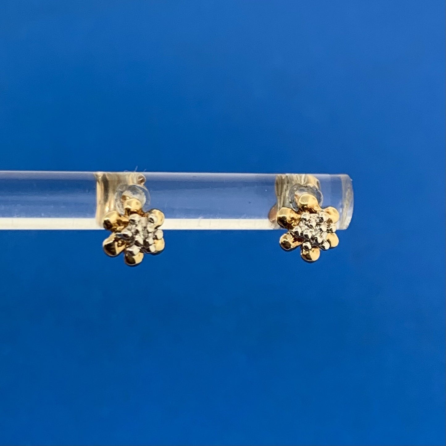 Retro JCM 10K Yellow White Gold Diamond Accent Buttercup Starter Stud Earrings
