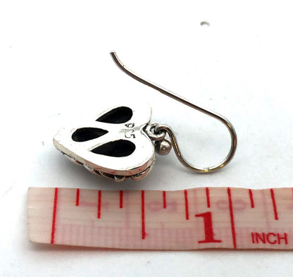 Vintage 925 Sterling Silver Scroll Swirl Puffy Heart Hook Dangle Earrings