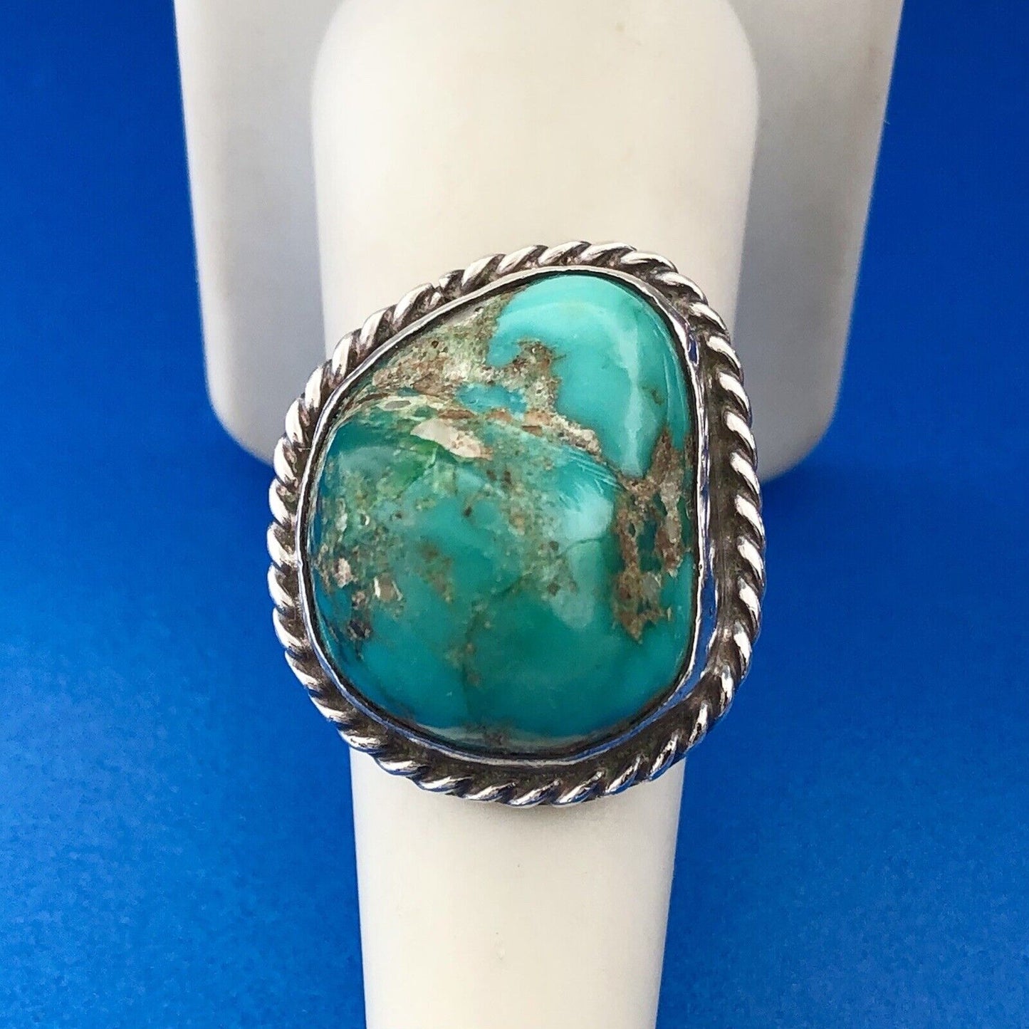 Old Pawn 925 Sterling Silver Natural Turquoise Chunk Statement Finger Ring