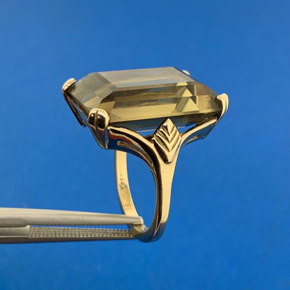 Esemco 10K Yellow Gold Emerald Cut Gemstone Solitaire Statement Cocktail Ring