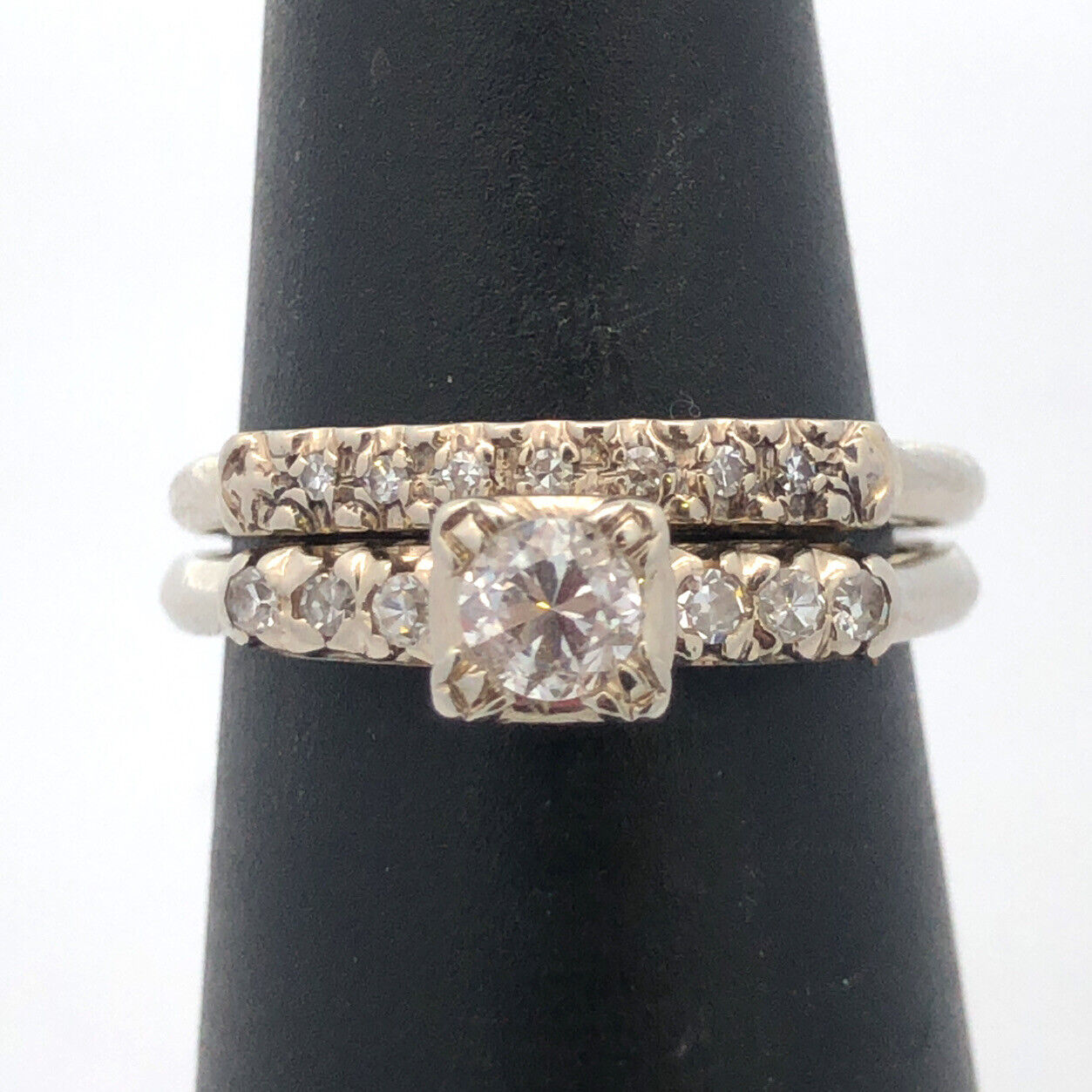 Tru-Heart 14K White Gold Diamond Solitaire W/Accents Engagement Wedding Band Set