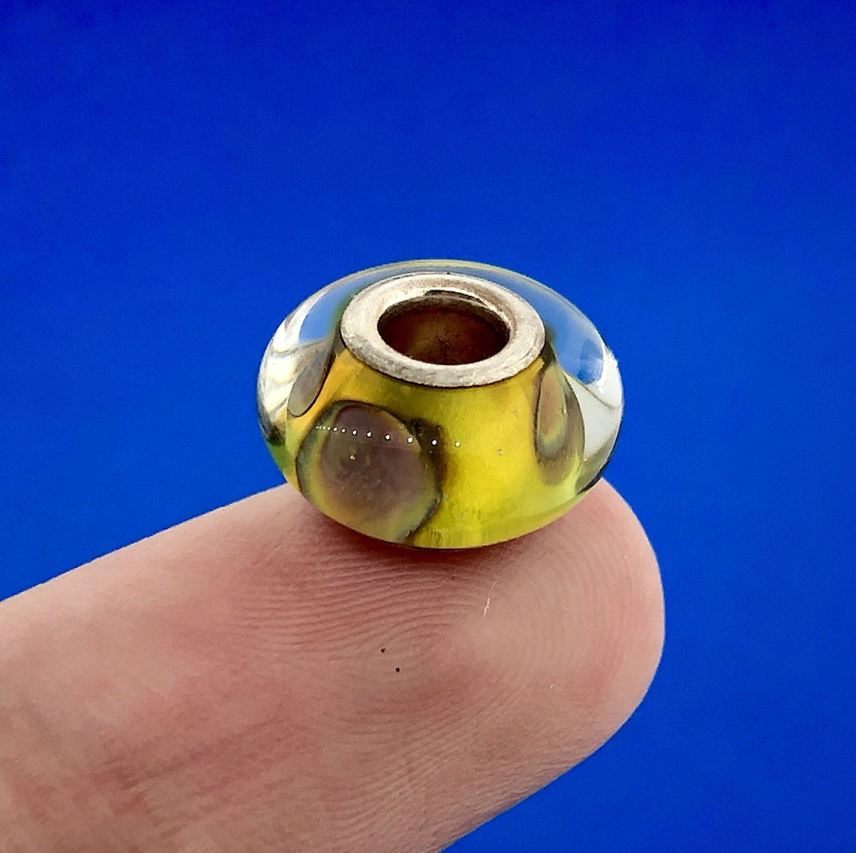 Authentic Chamilia Murano Glass Spotted Yellow Sterling Silver 925 Bead Charm