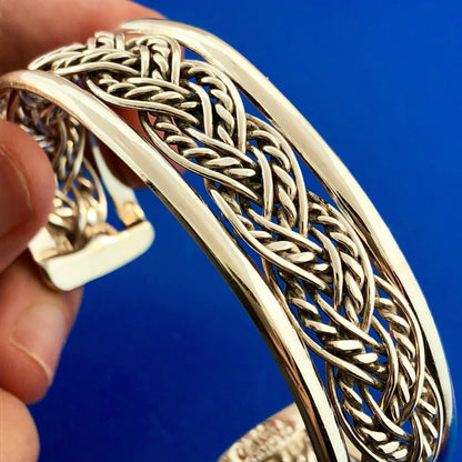 Vintage Taxco Mexico 925 Sterling Silver Open Basket Weave Wide Cuff Bracelet