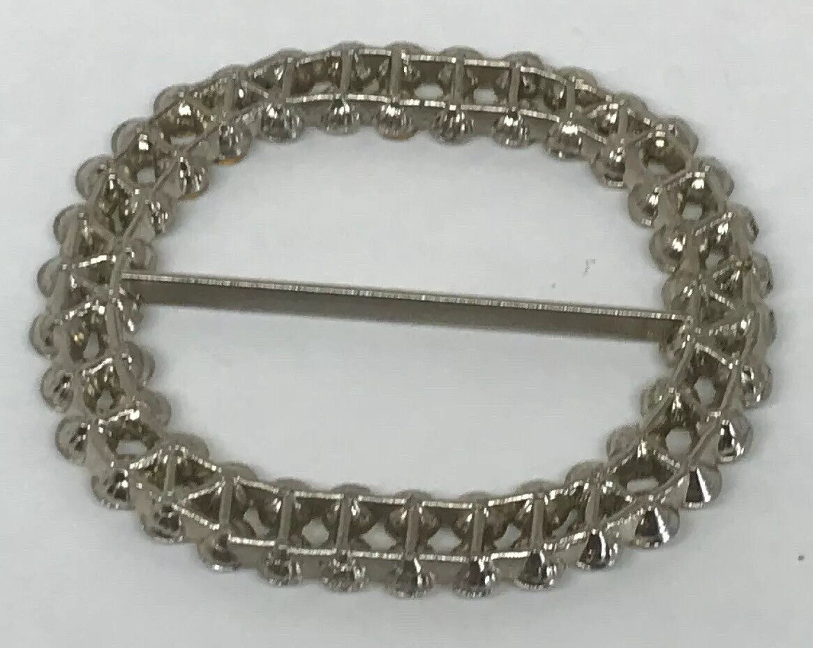 Vintage Runway Silver Tone Rhinestone Oval Statement Scarf Belt Slide Buckle