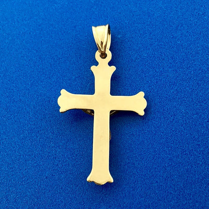 Vintage Designer 10K Yellow White Gold Crucifix Cross Religious Charm Pendant